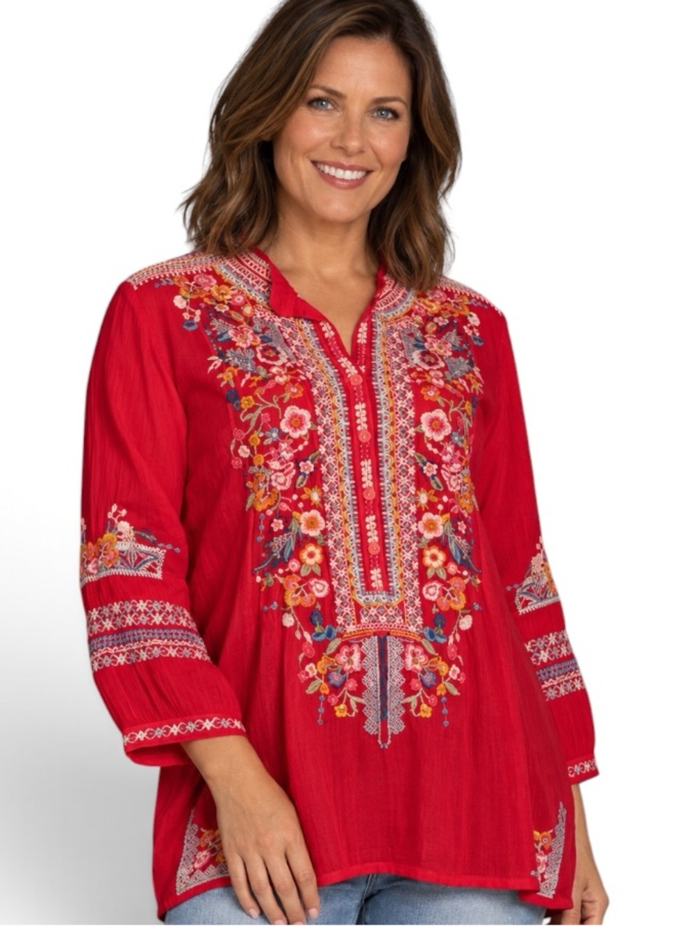 Johnny Was Bethanie extremely heavily embroidered button-down blouse NWT